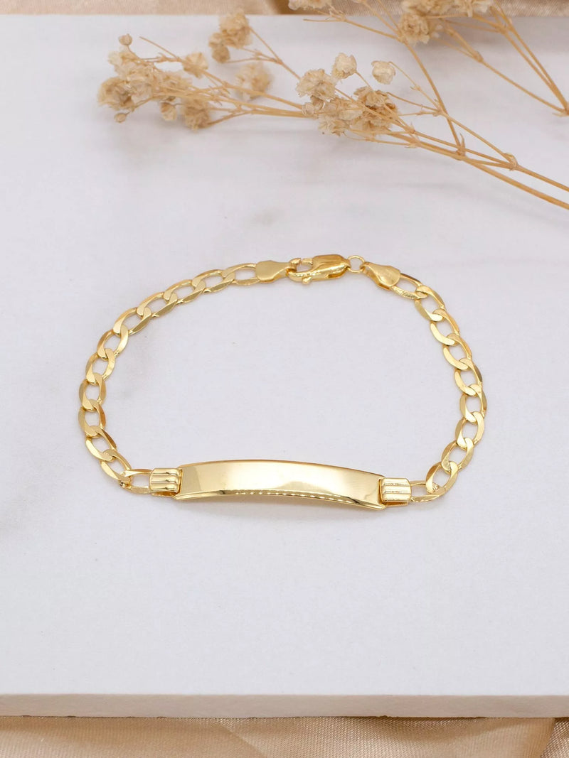 IBB 9ct yellow gold flat curb ID bracelet, imported from the UK