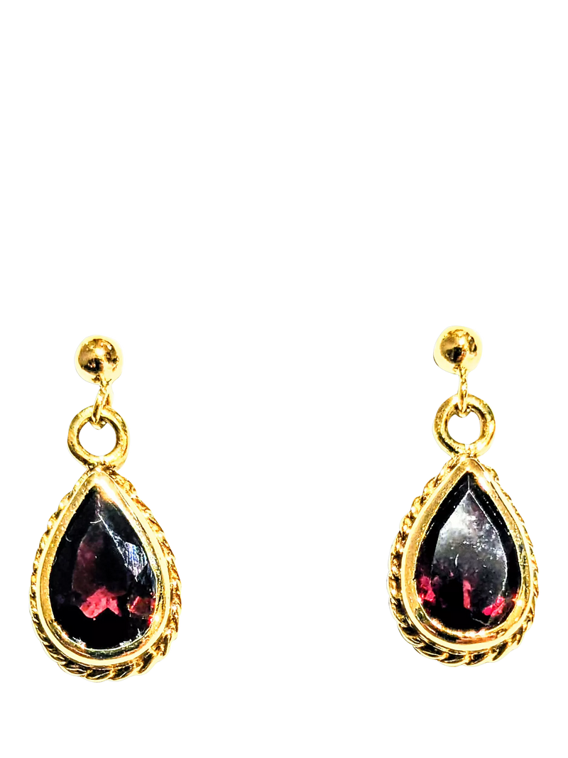 Pre-loved 9ct Yellow Gold Garnet Dropper Earrings