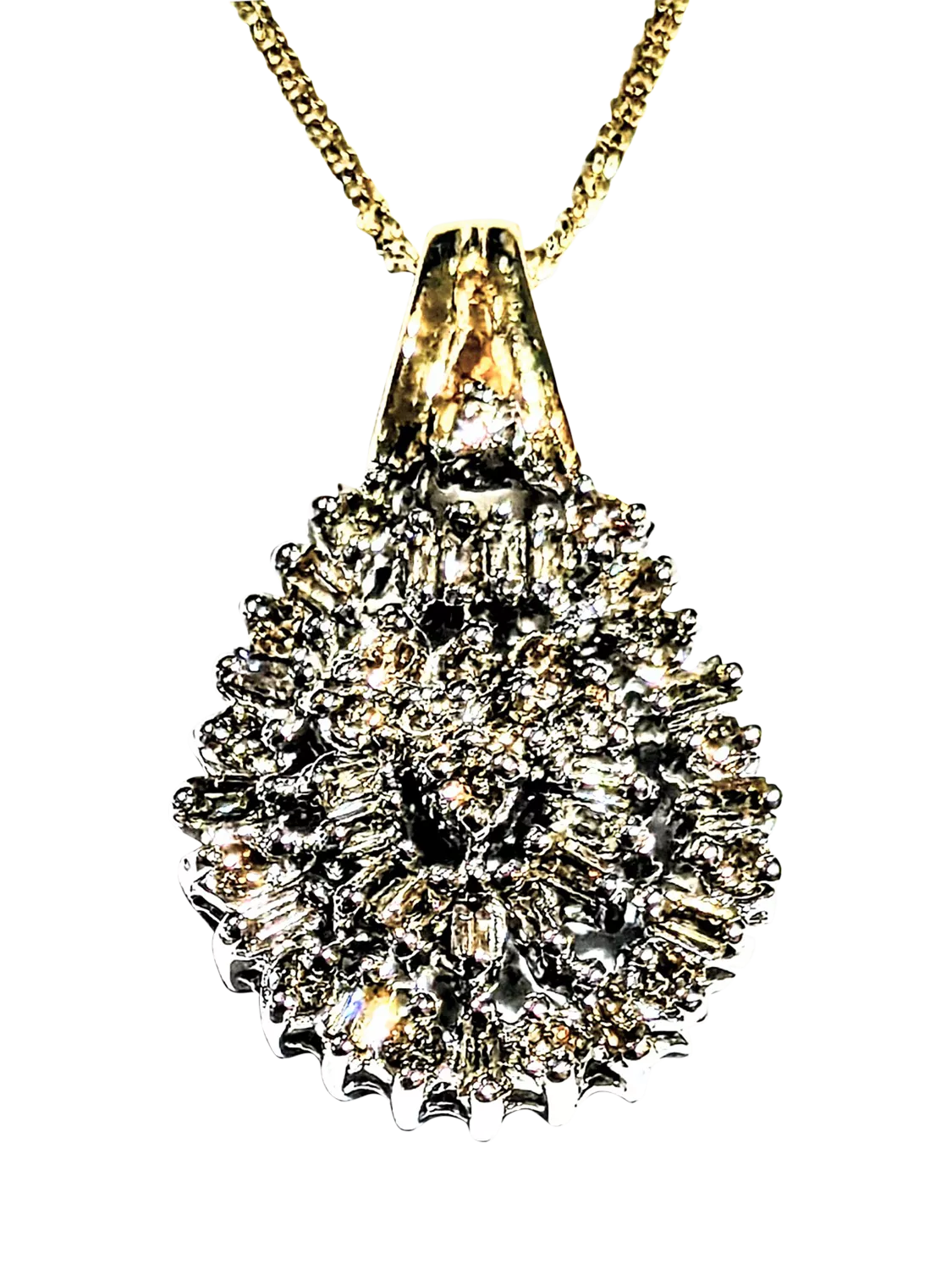 L&T Heirlooms 9ct gold baguette diamond pendant necklace, UK version