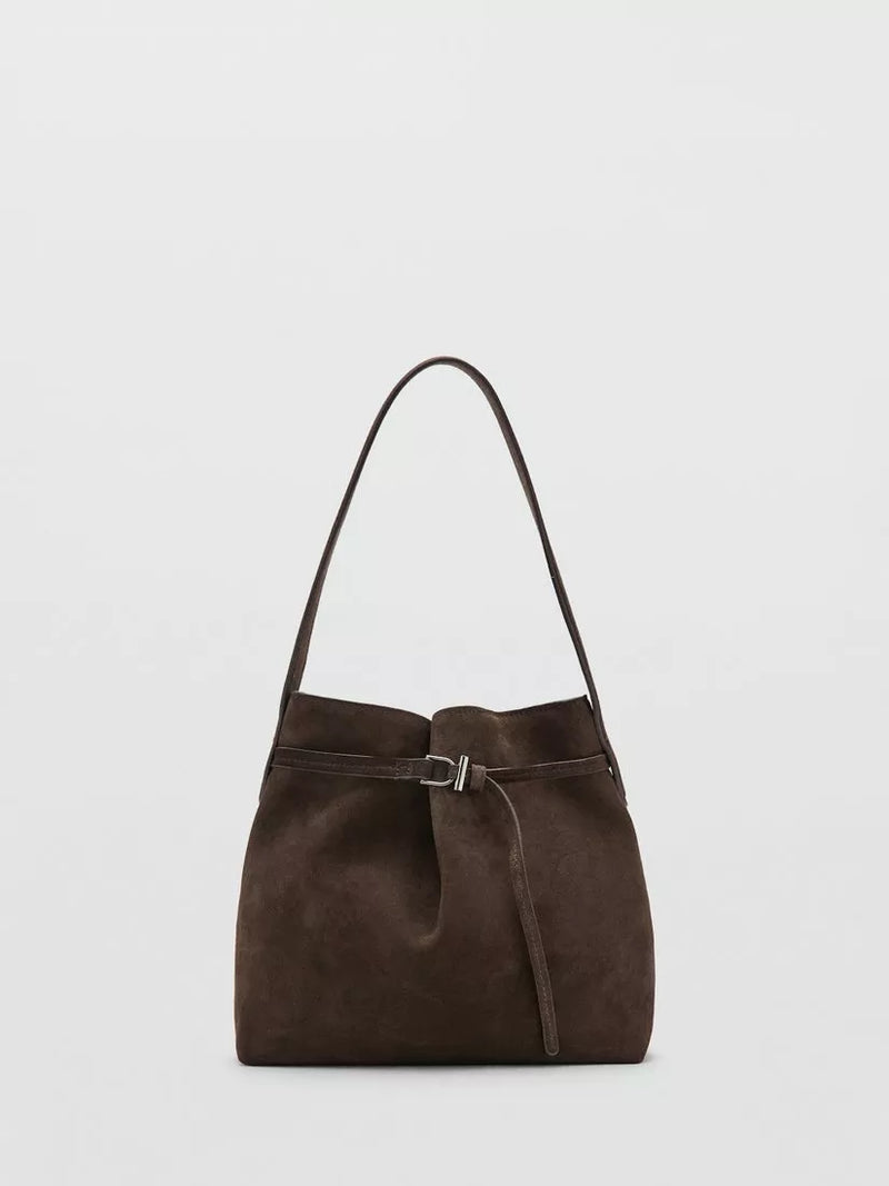 Mango suede bucket bag dark brown (British brand)