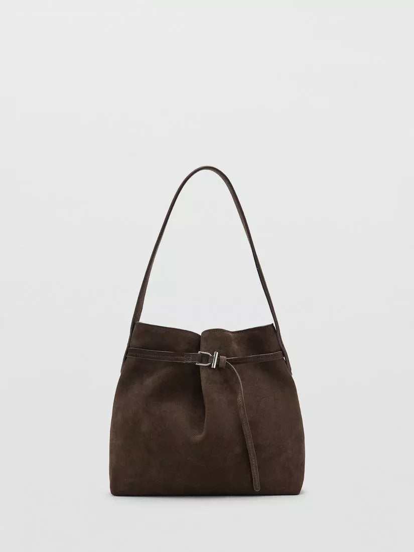 Mango suede bucket bag dark brown (British brand)
