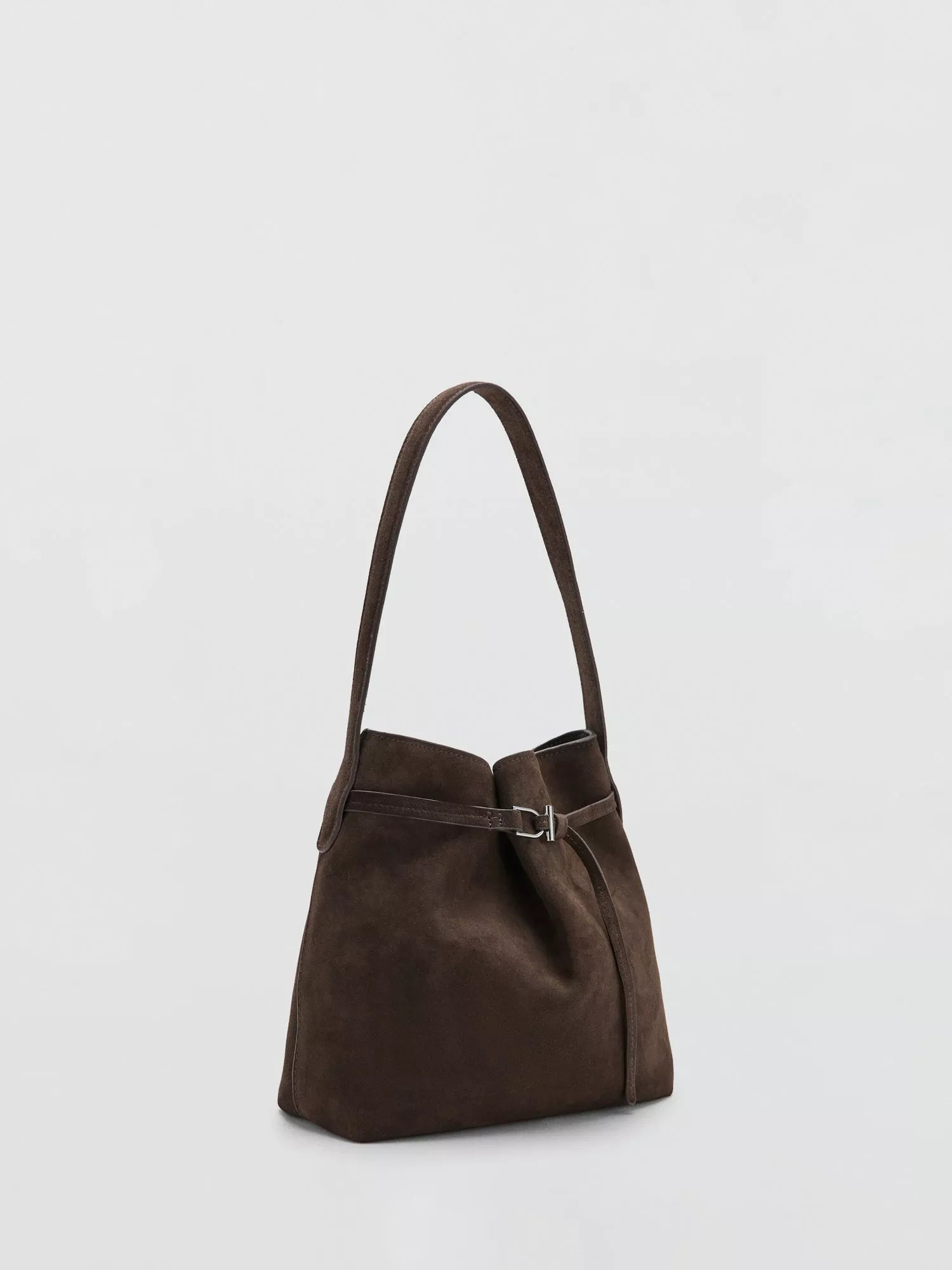 Mango suede bucket bag dark brown (British brand)