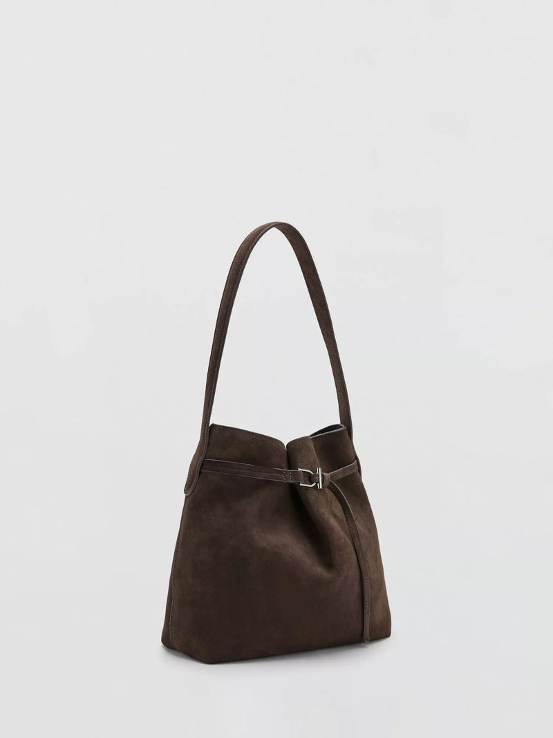 Mango suede bucket bag dark brown (British brand)