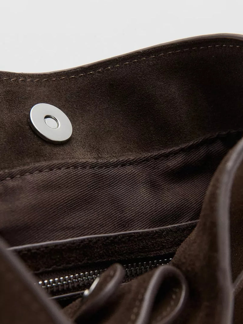 Mango suede bucket bag dark brown (British brand)