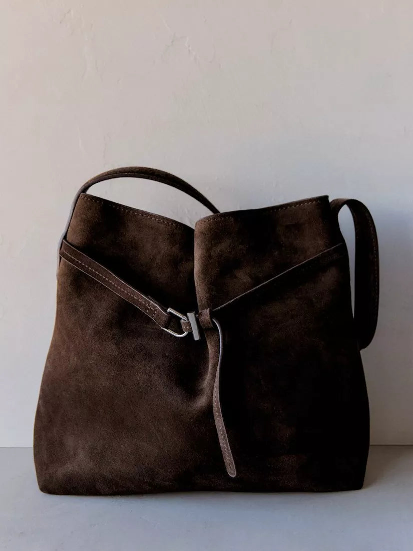 Mango suede bucket bag dark brown (British brand)
