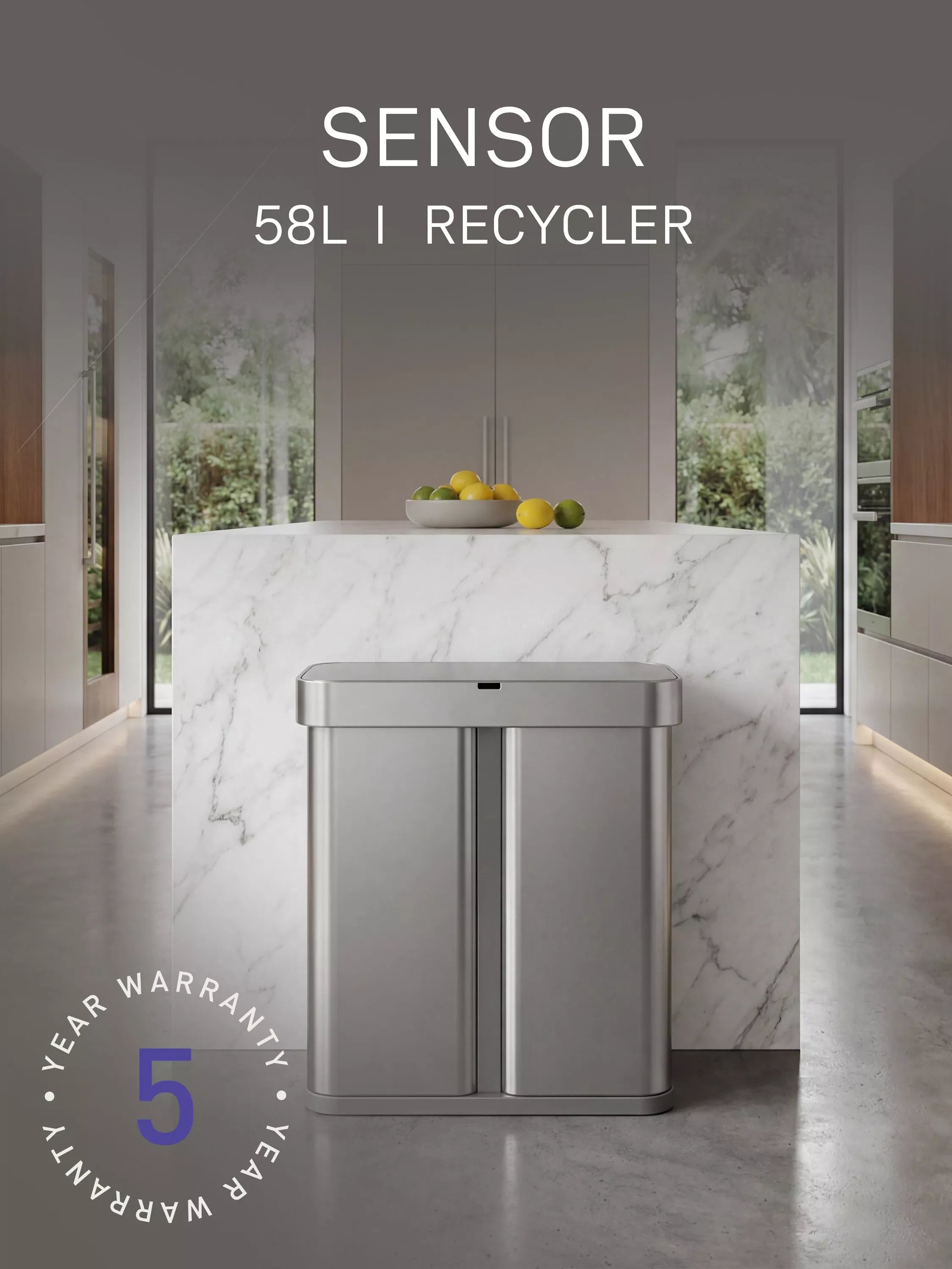 Simplehuman 58L stainless steel sensor bin, UK version