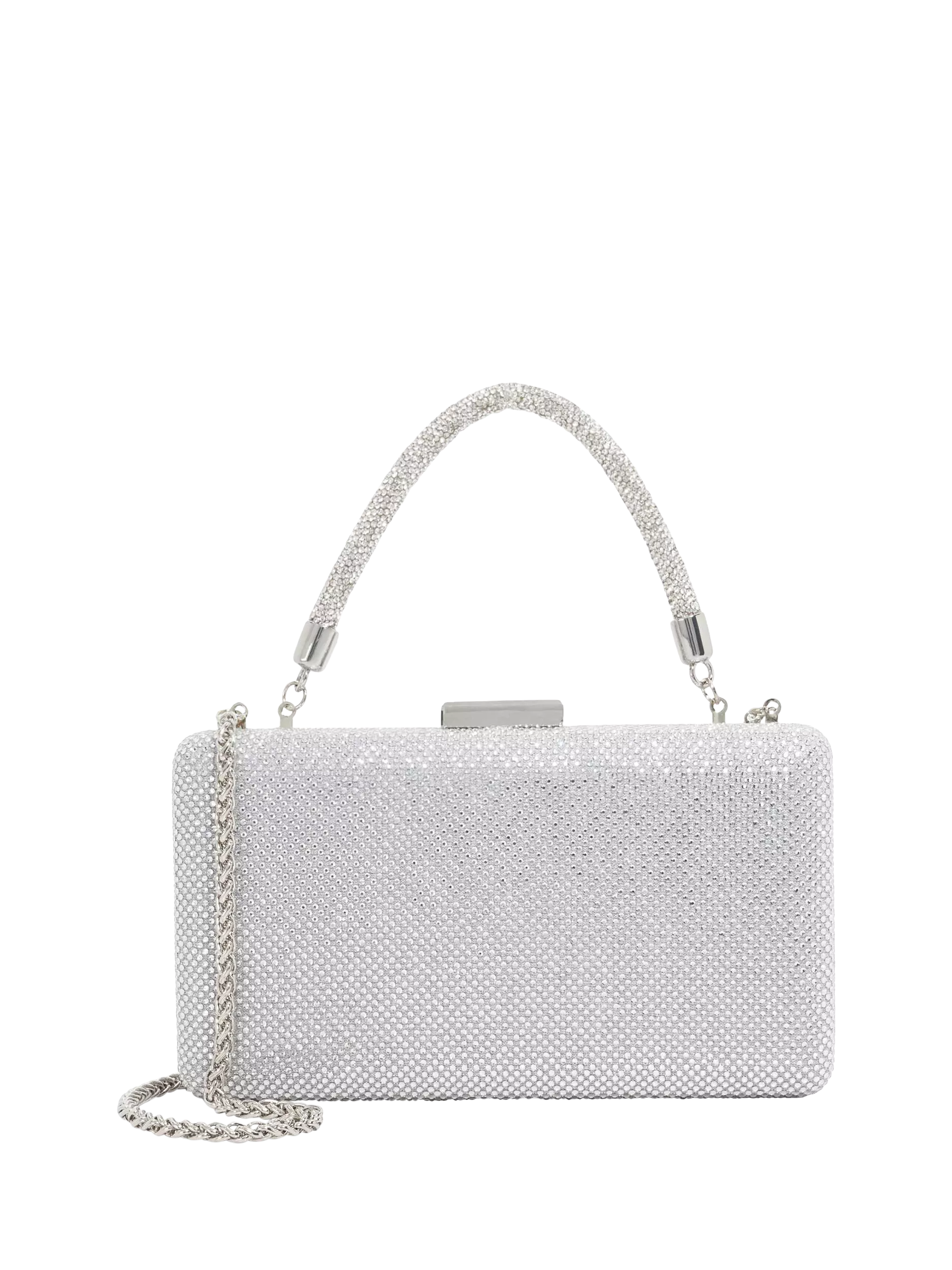 Dune London Beaut Diamante Handle Clutch Bag, Silver