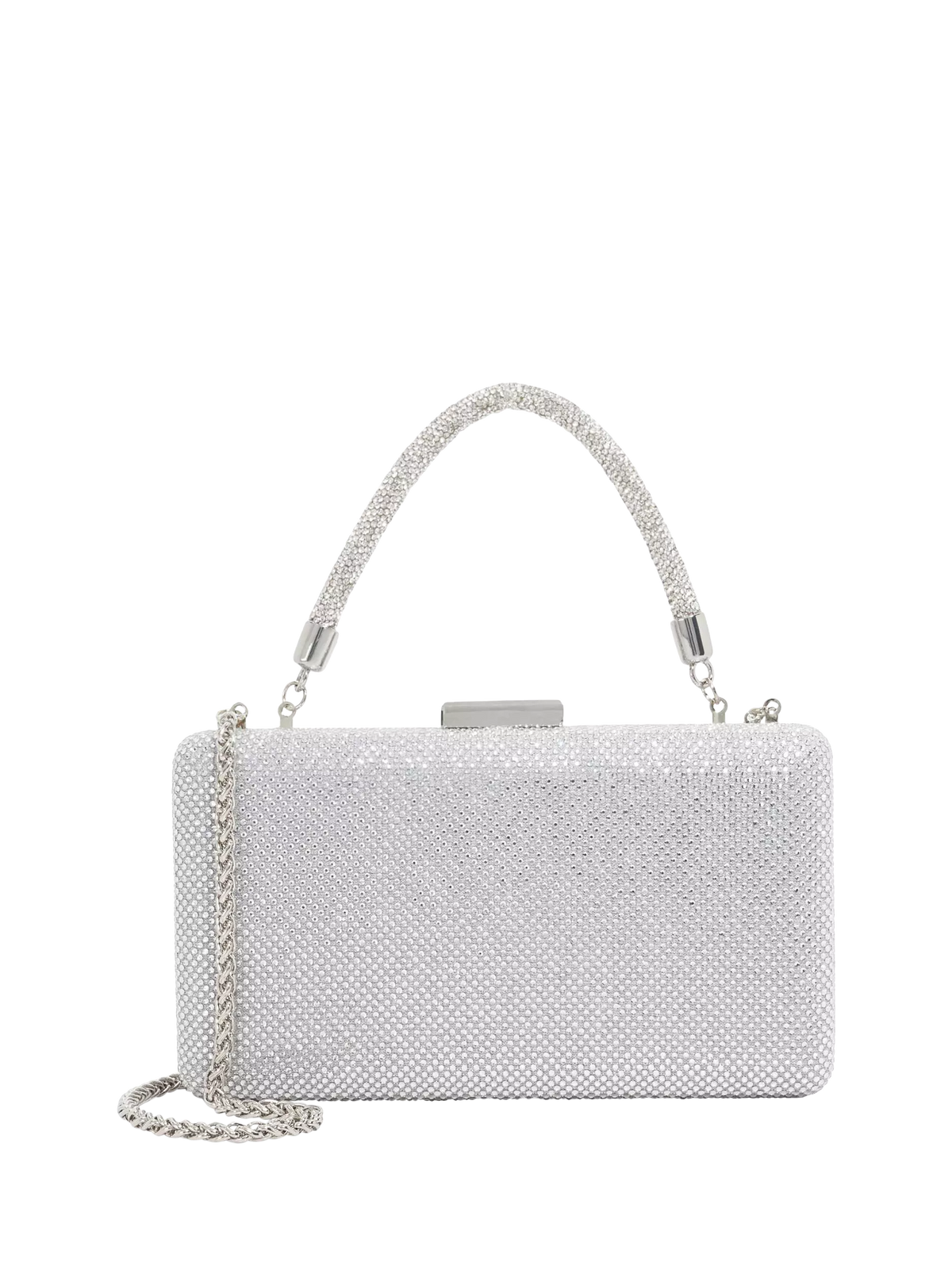 Dune London Beaut Diamante Handle Clutch Bag, Silver
