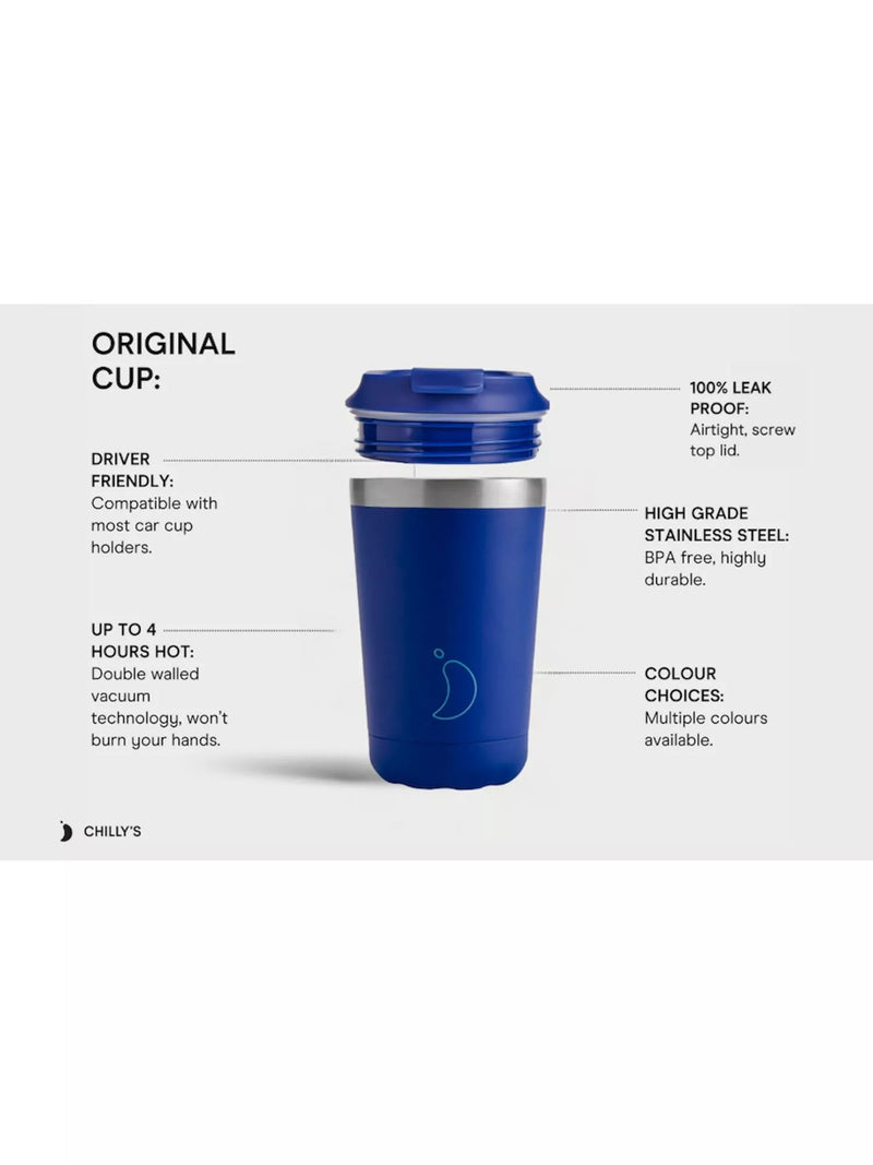Chilly's double wall travel cup 340ml, imported from the UK