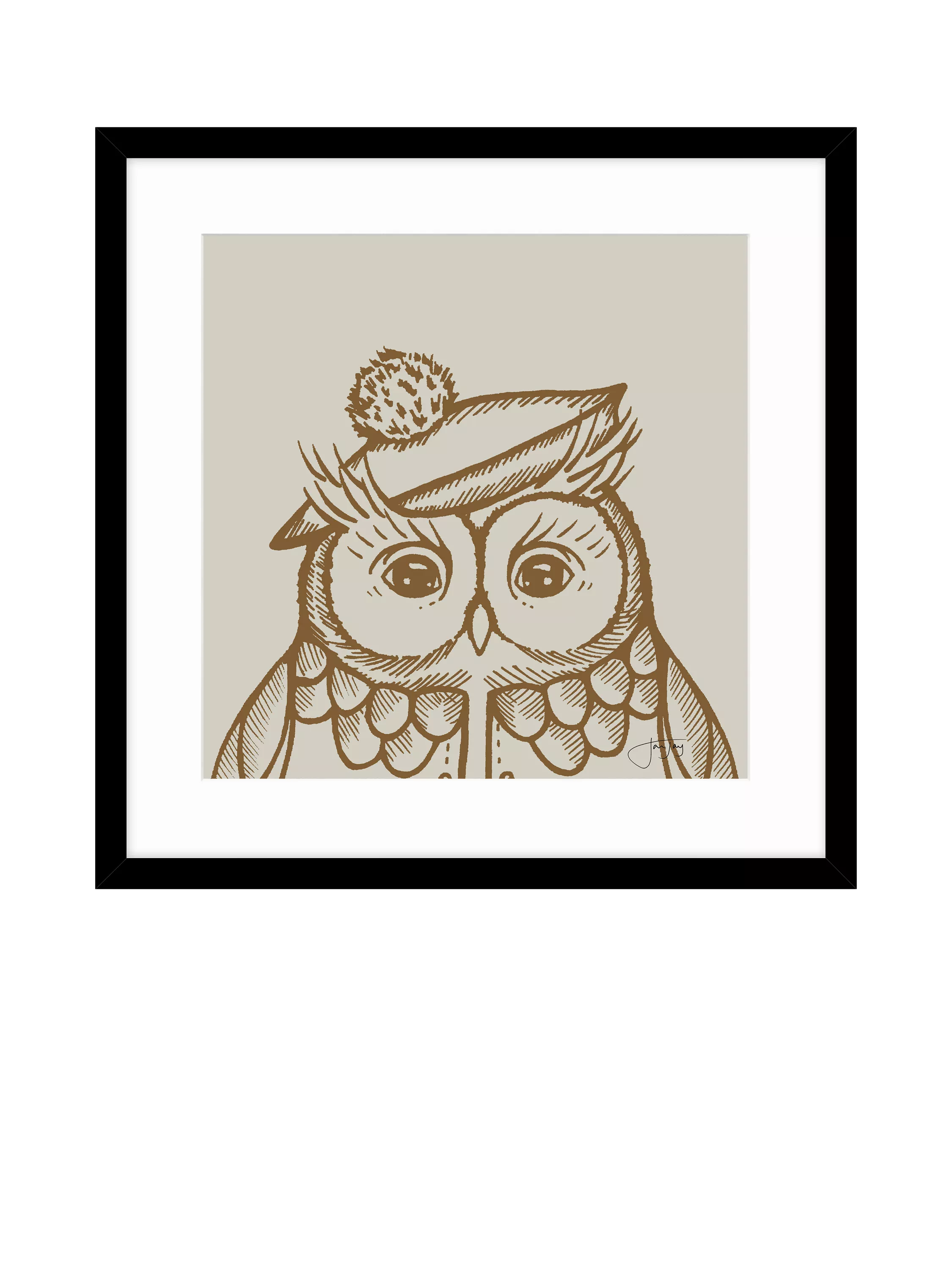 John Lewis framed print 'Elle Owl' 53x53cm, imported from the UK