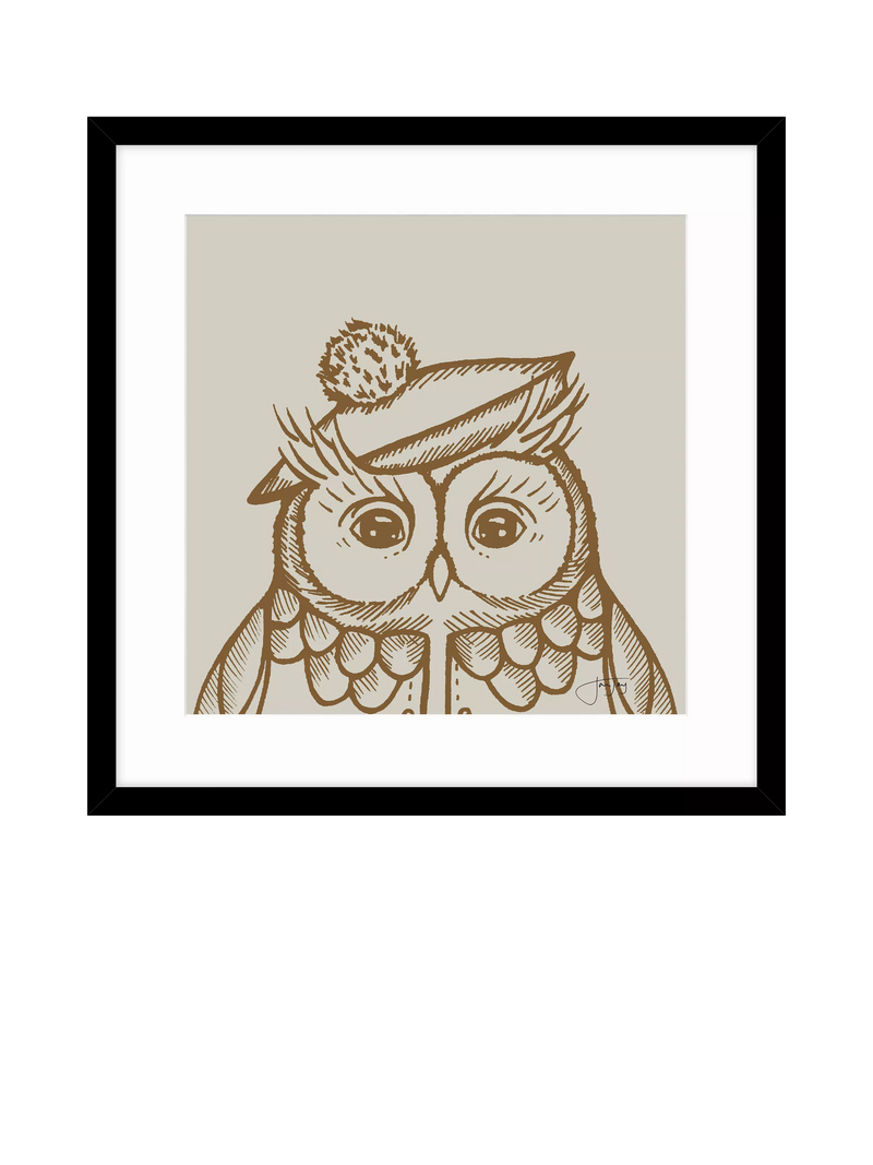 John Lewis framed print 'Elle Owl' 53x53cm, imported from the UK