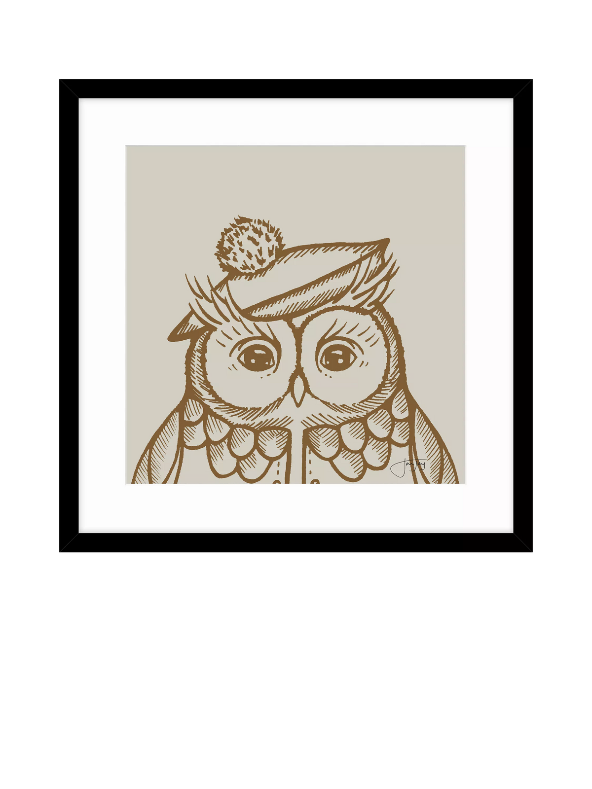 John Lewis framed print 'Elle Owl' 53x53cm, imported from the UK