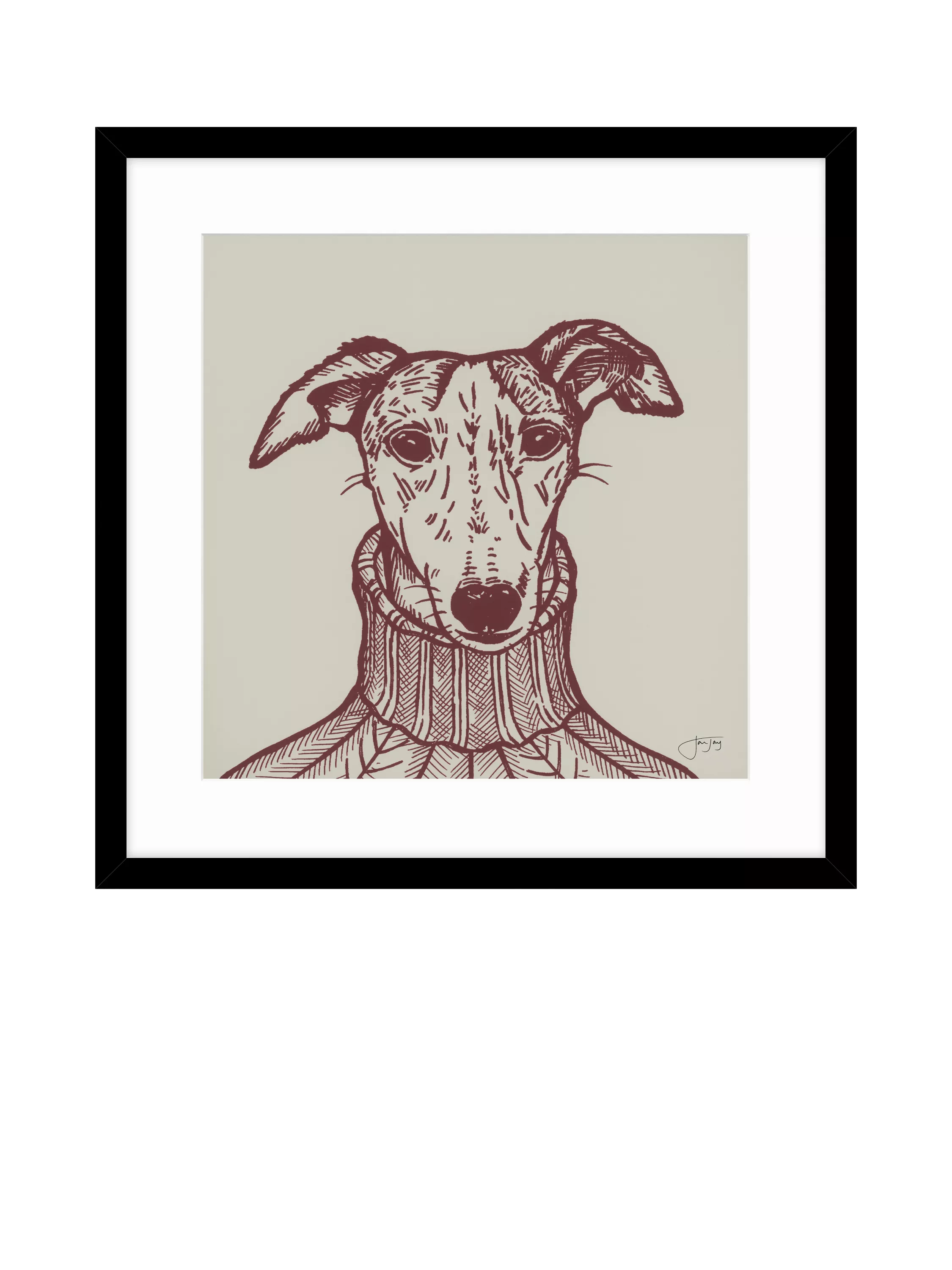 John Lewis framed print Sybil Whippet 53x53cm, imported from the UK