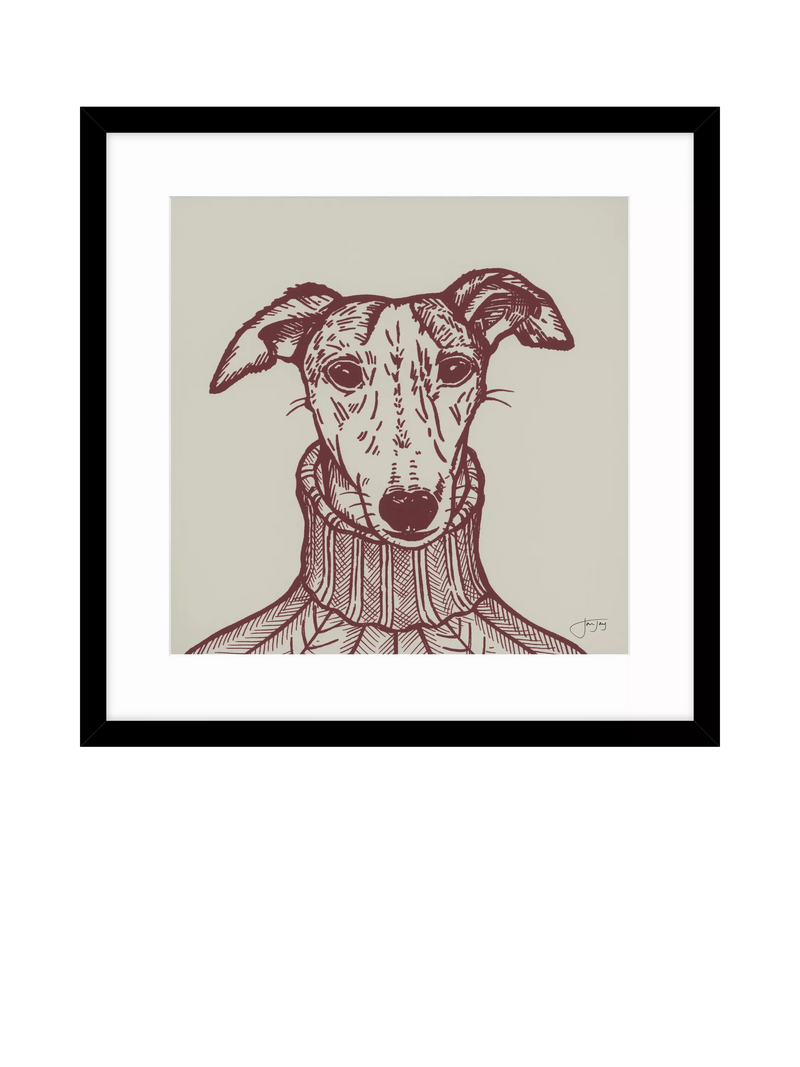 John Lewis framed print Sybil Whippet 53x53cm, imported from the UK