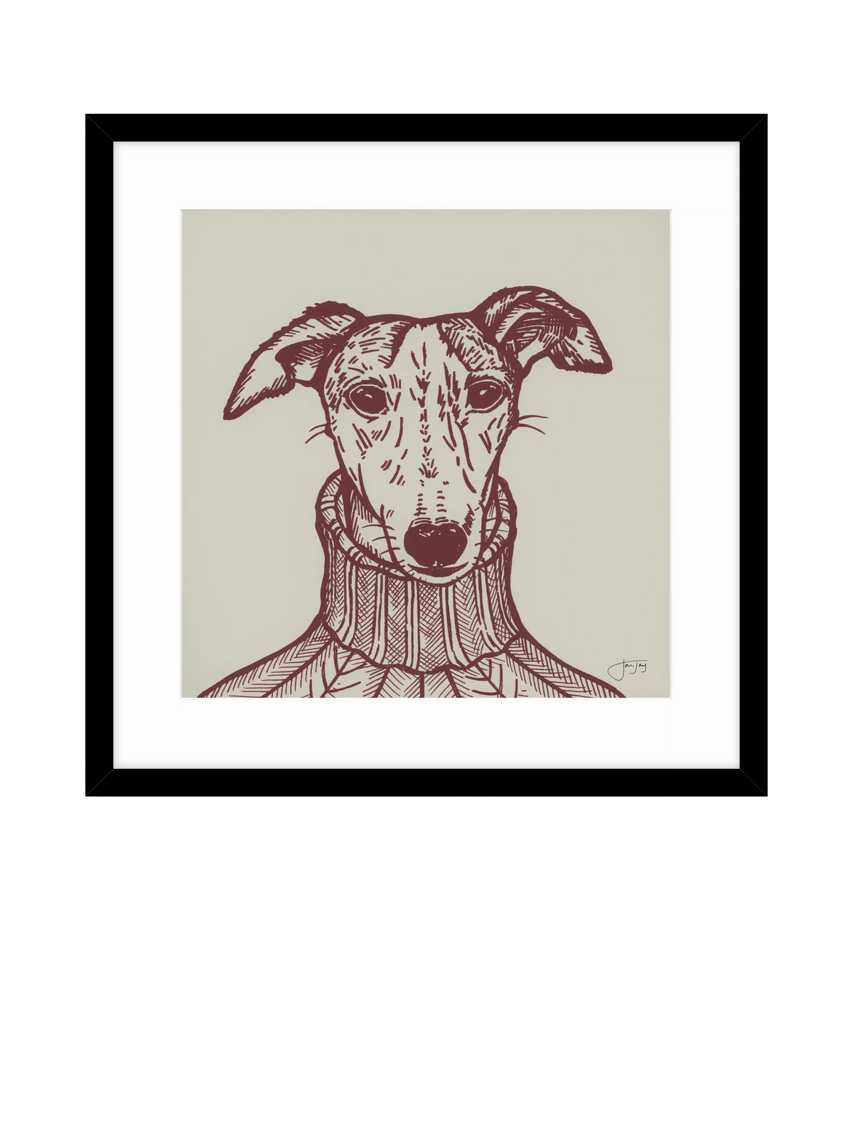 John Lewis framed print Sybil Whippet 53x53cm, imported from the UK