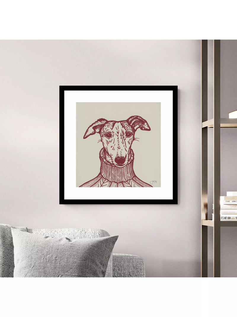 John Lewis framed print Sybil Whippet 53x53cm, imported from the UK