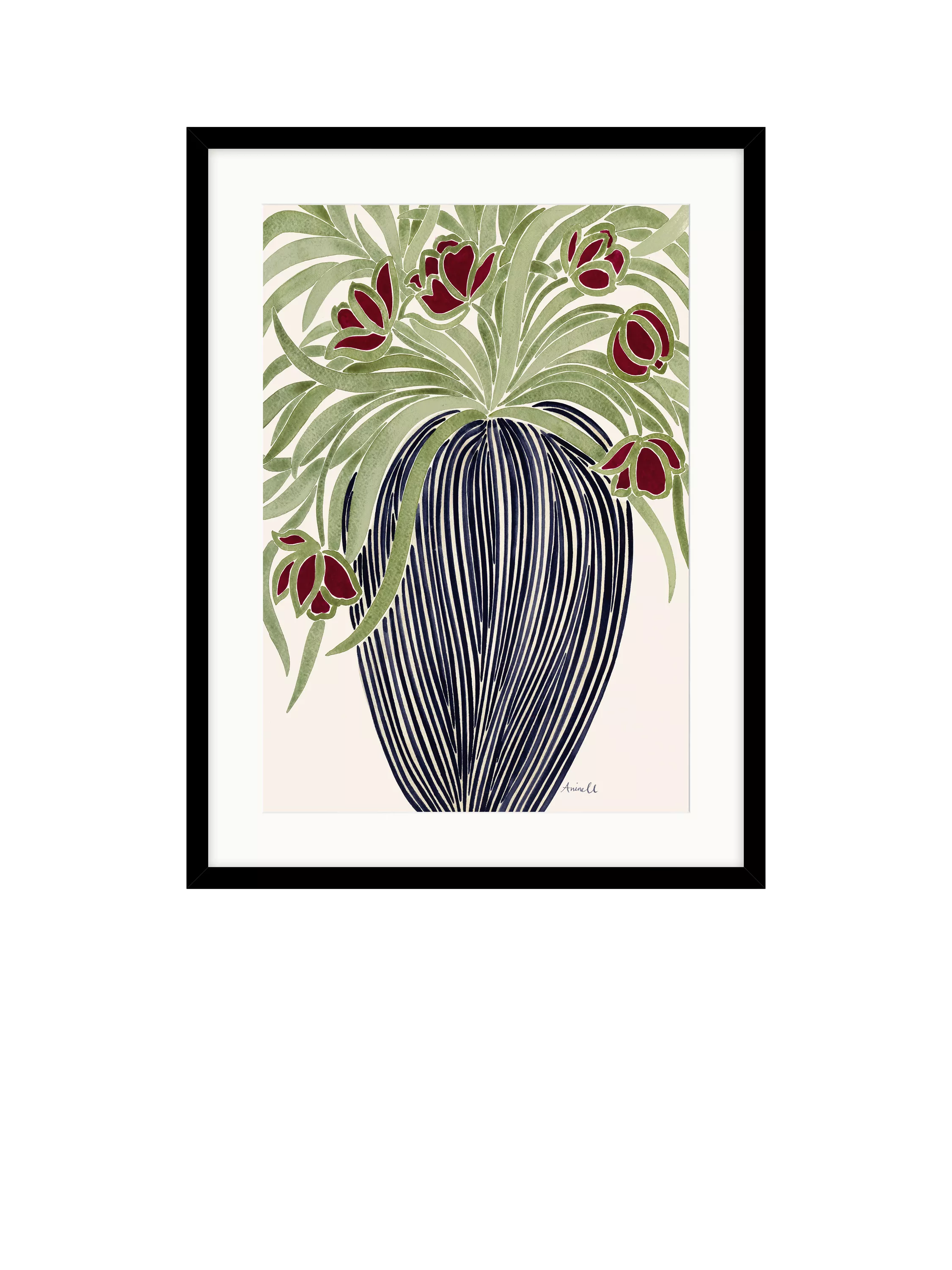 John Lewis La Poire 'May Tulips' Framed Print & Mount, Black/Green, 40cm x 50cm