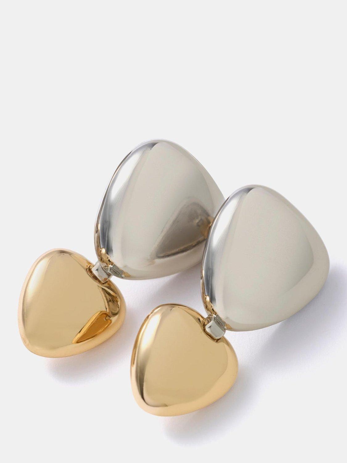 Mint Velvet mixed metal heart drop earrings, gold silver - British product