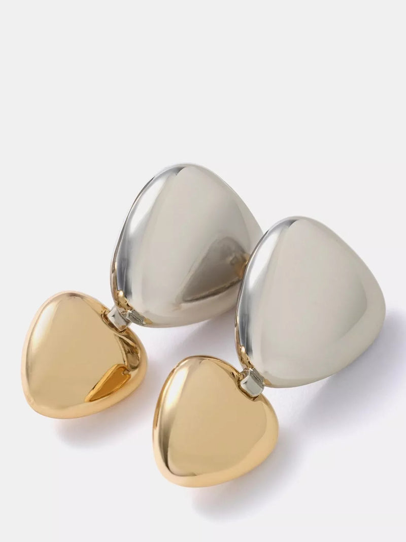 Mint Velvet mixed metal heart drop earrings, gold silver - British product