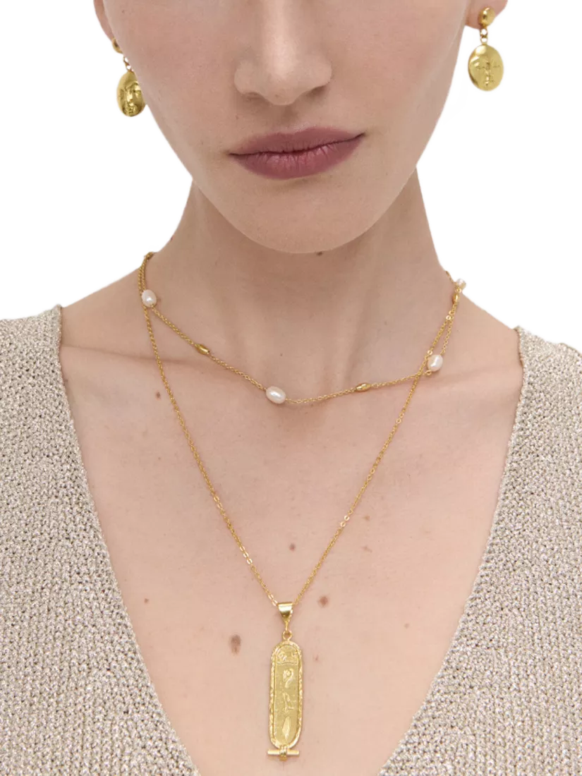 Ottoman Hands pearl and chain necklace 50cm (British brand)