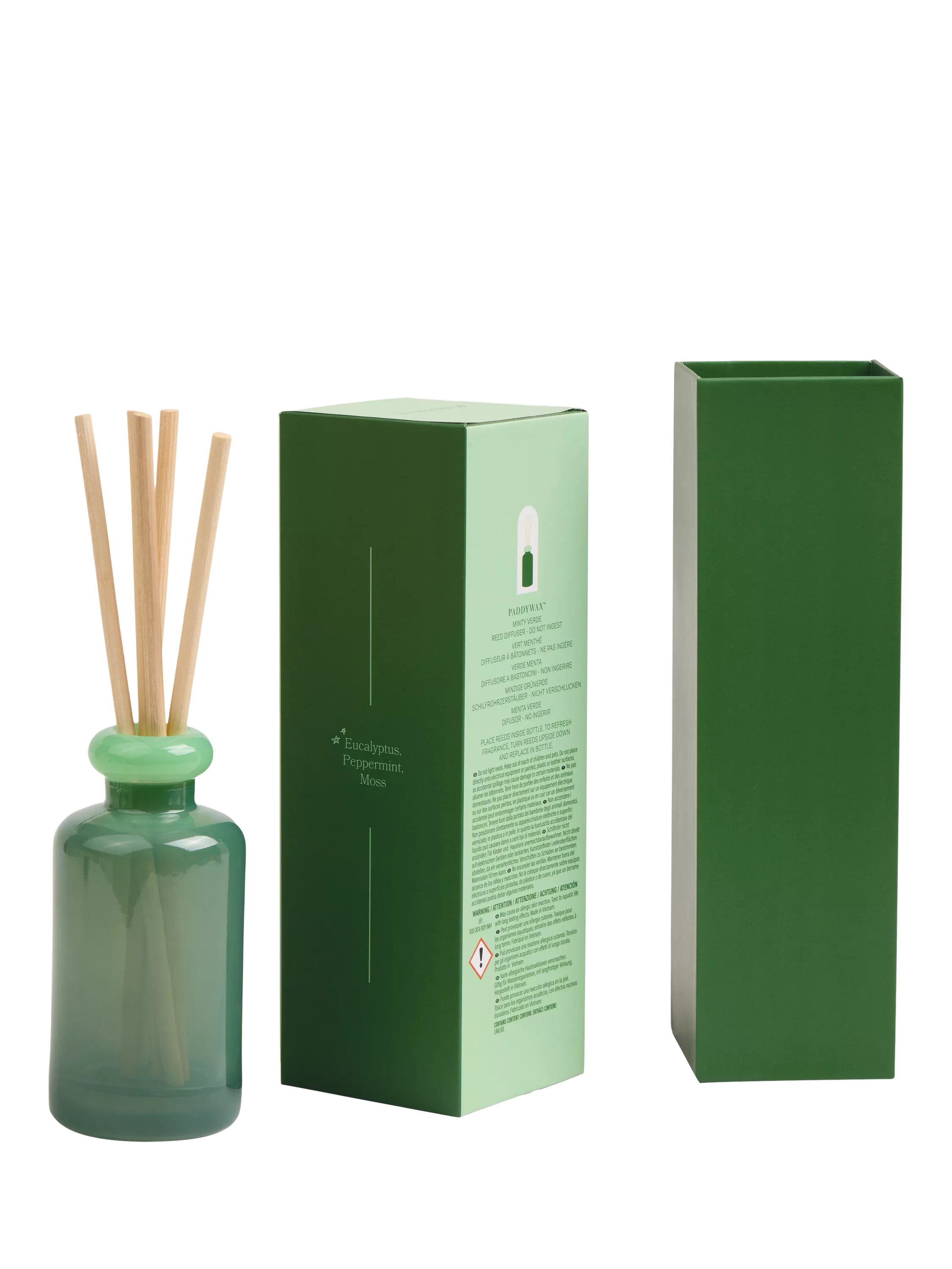 Paddywax mint reed diffuser 94ml stacked glass, imported from the UK