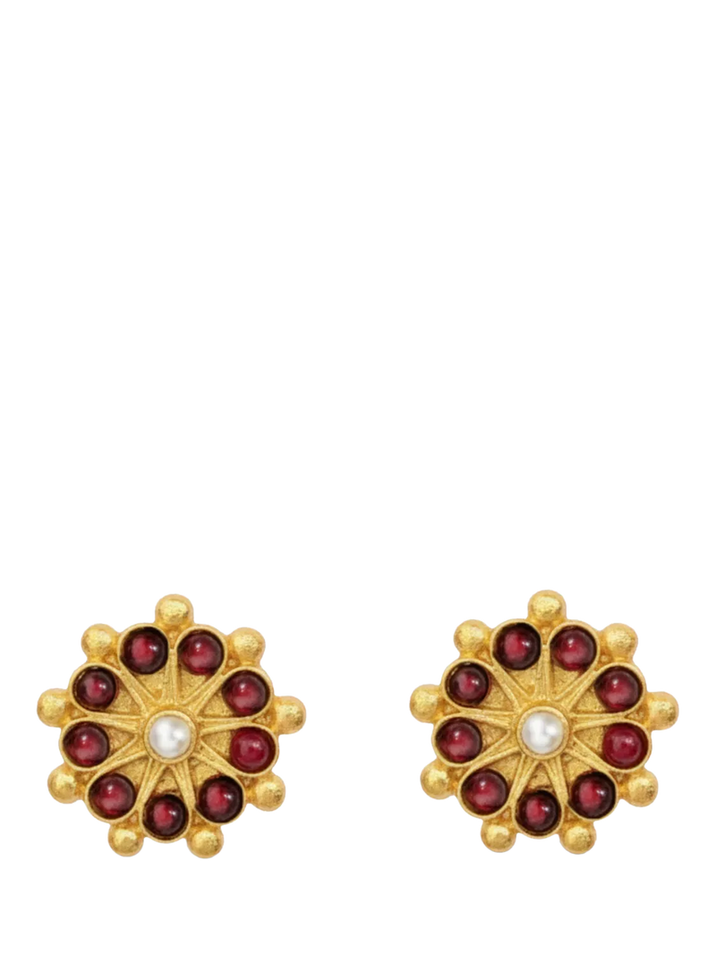 Ottoman Hands garnet pearl stud earrings, imported from the UK