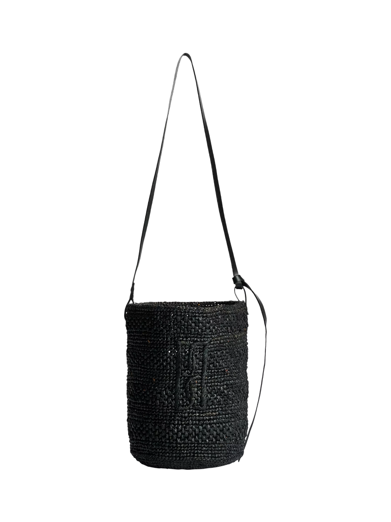 By Malene Birger Mirabellee Straw Bucket Bag, Black