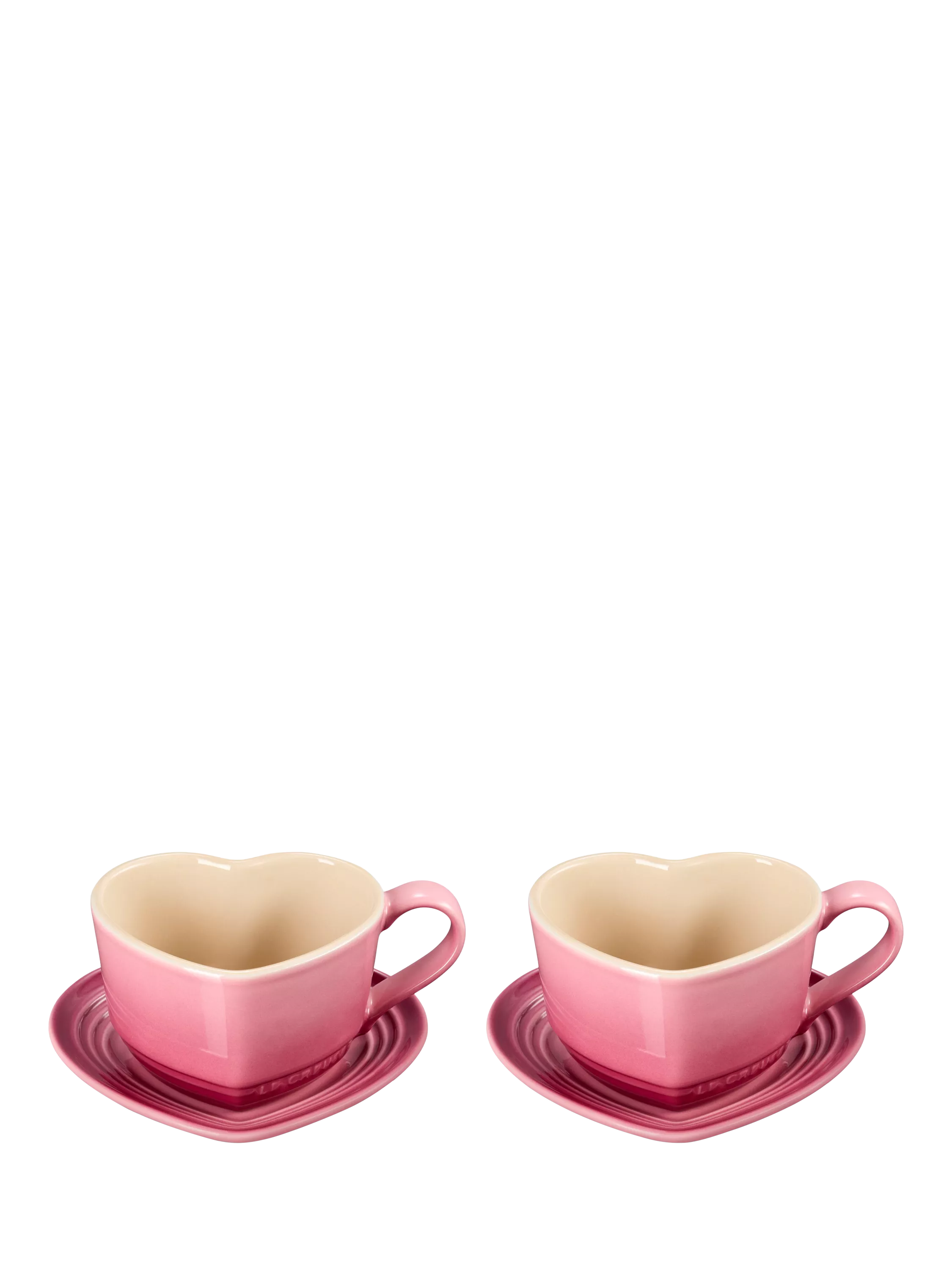 Le Creuset Stoneware Heart Cups & Saucers, Set of 2, 220ml, Rose Quartz