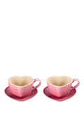 Le Creuset Stoneware Heart Cups & Saucers, Set of 2, 220ml, Rose Quartz