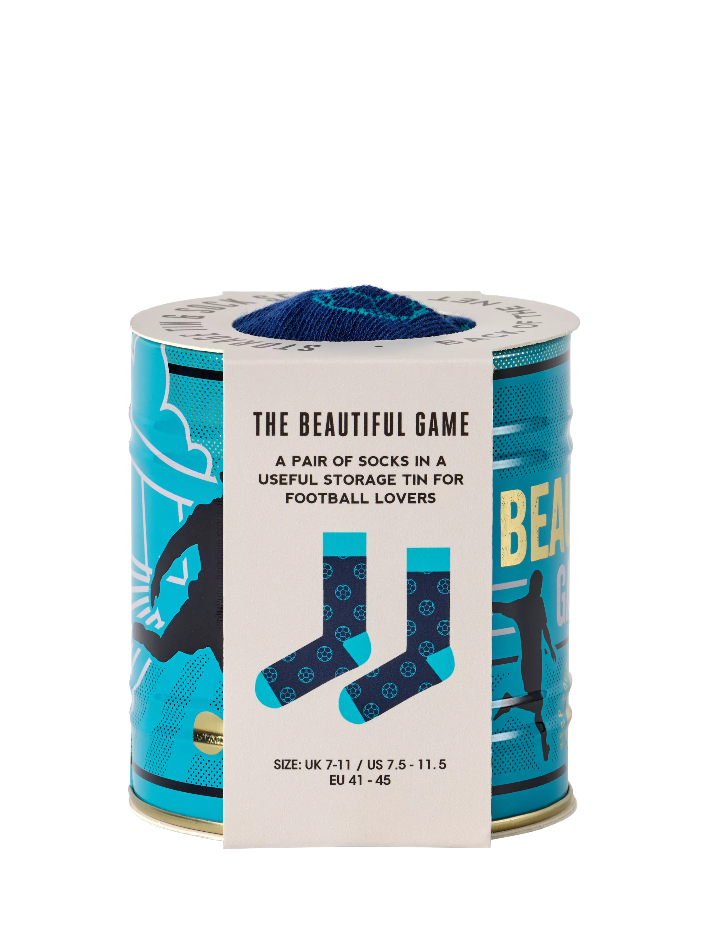 Gentlemen's Hardware football socks in a tin, imported from the UK