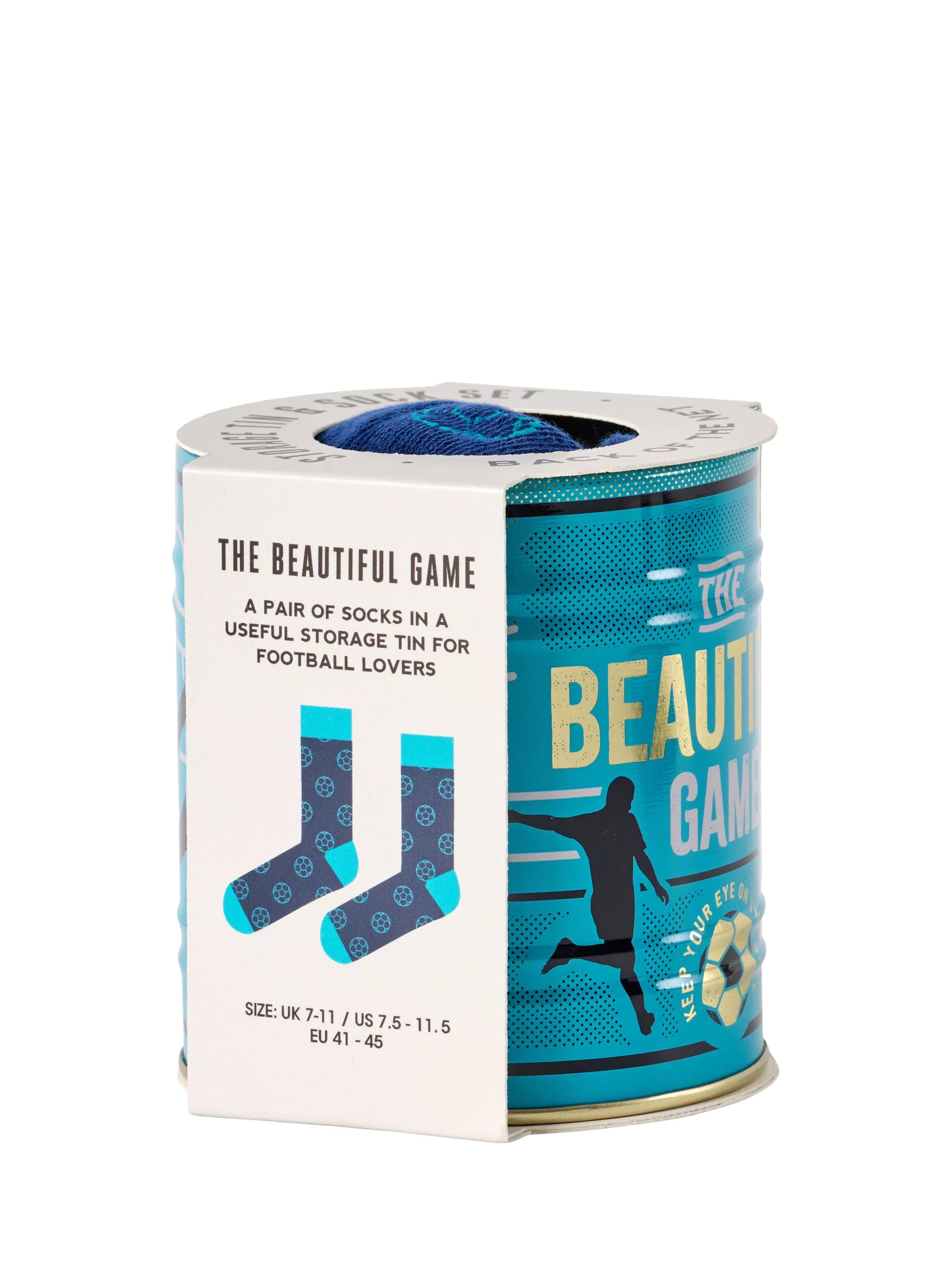 Gentlemen's Hardware football socks in a tin, imported from the UK