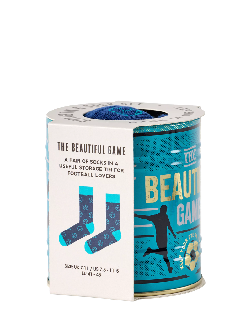 Gentlemen's Hardware football socks in a tin, imported from the UK