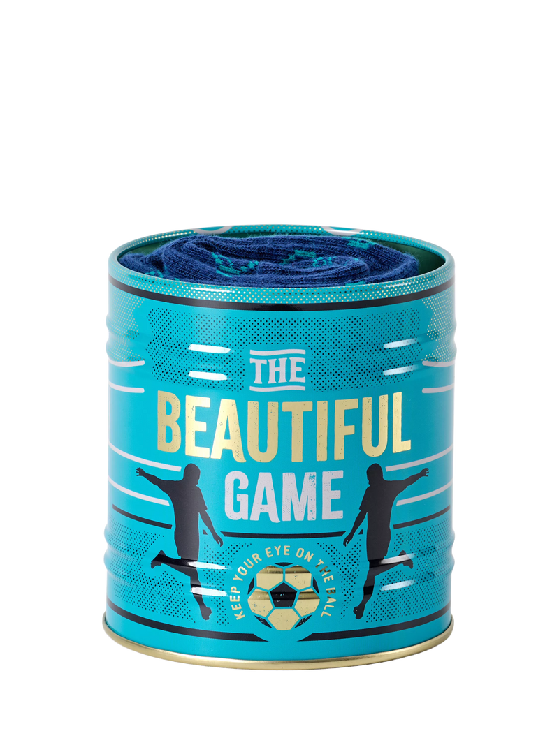 Gentlemen's Hardware football socks in a tin, imported from the UK