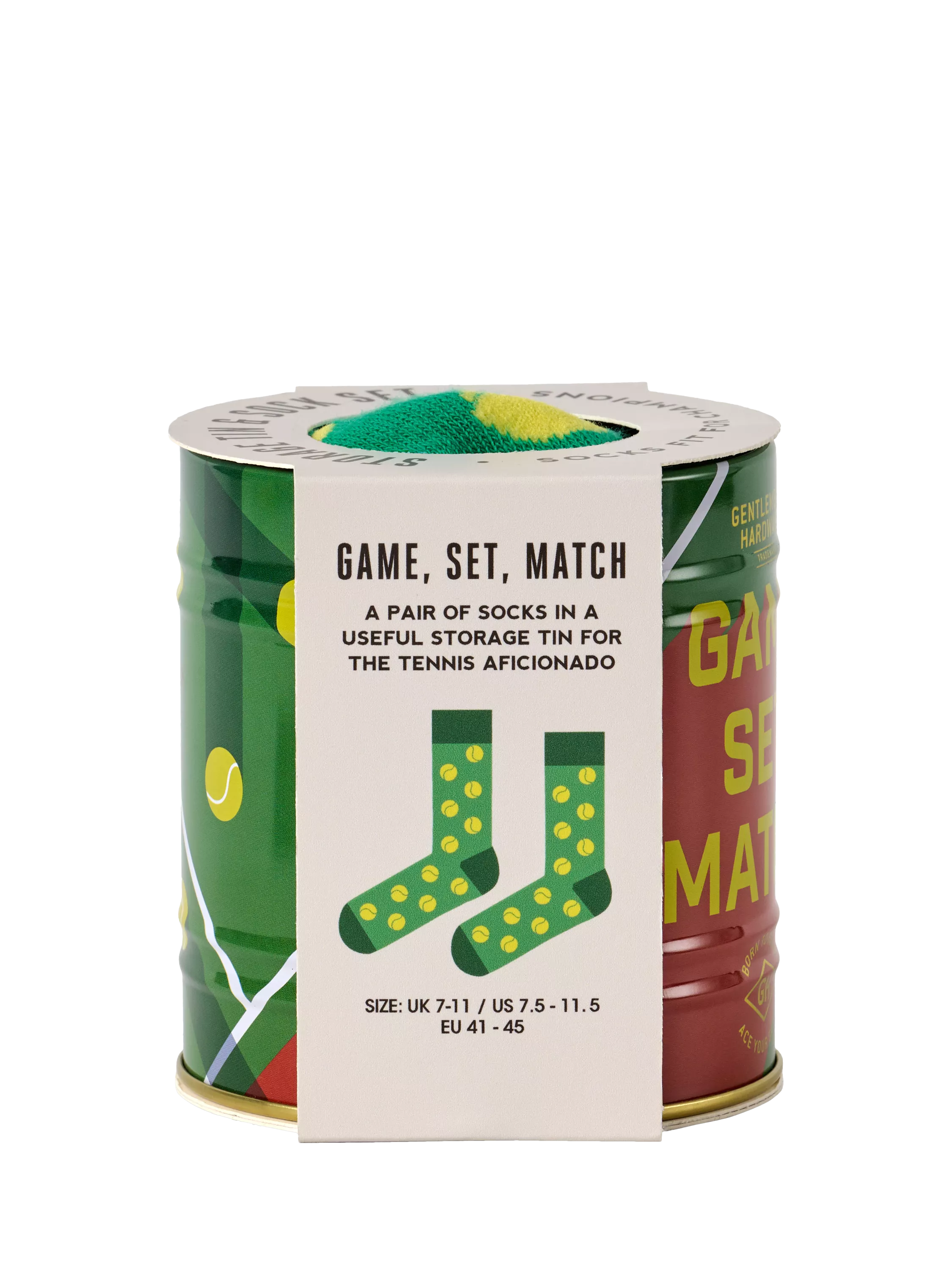 Gentlemen's Hardware tennis socks in a storage tin, UK version