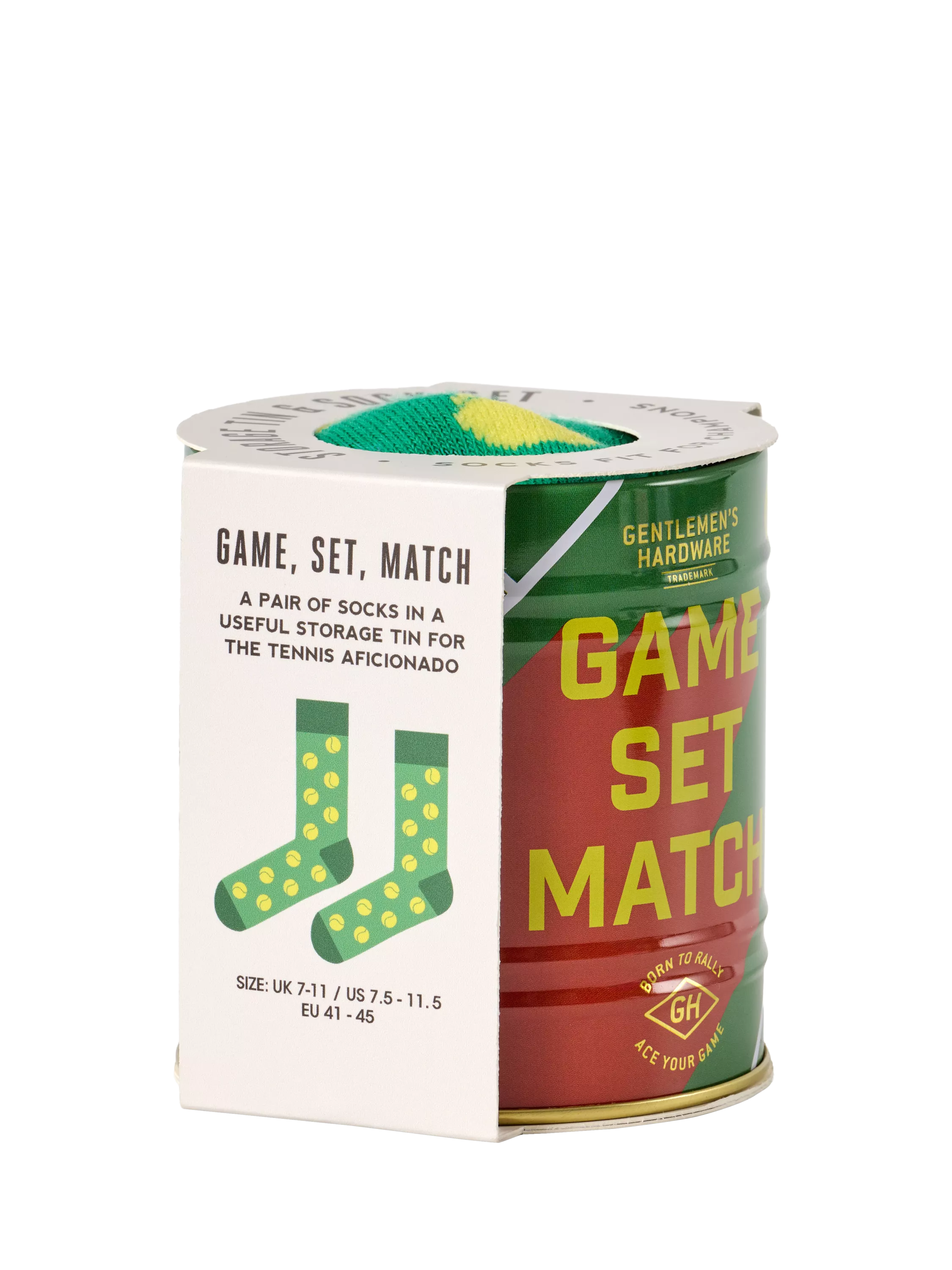 Gentlemen's Hardware tennis socks in a storage tin, UK version