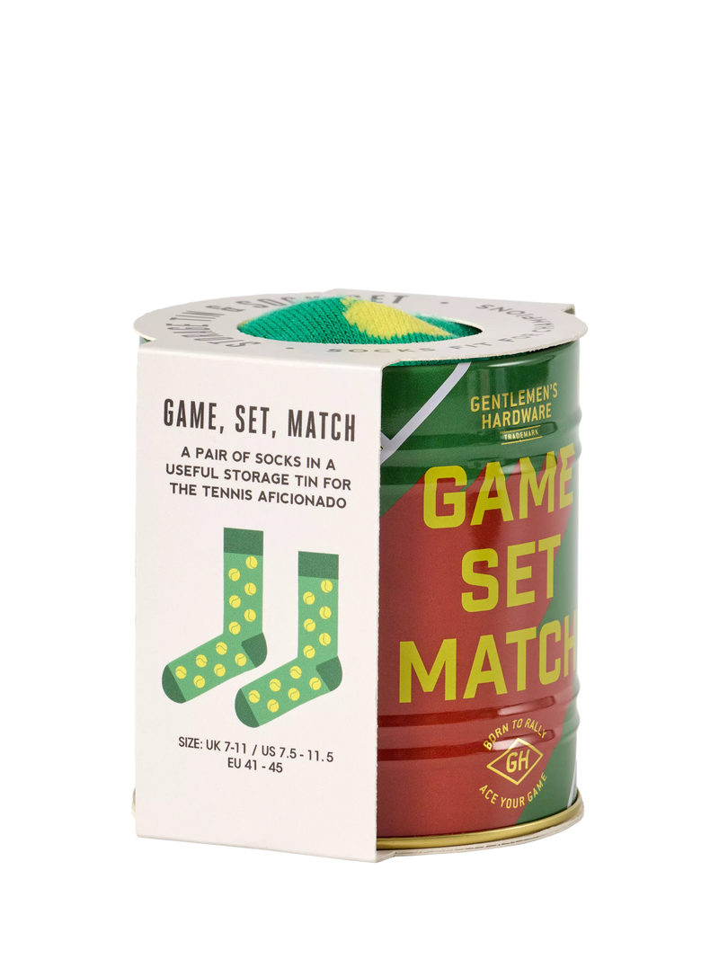 Gentlemen's Hardware tennis socks in a storage tin, UK version