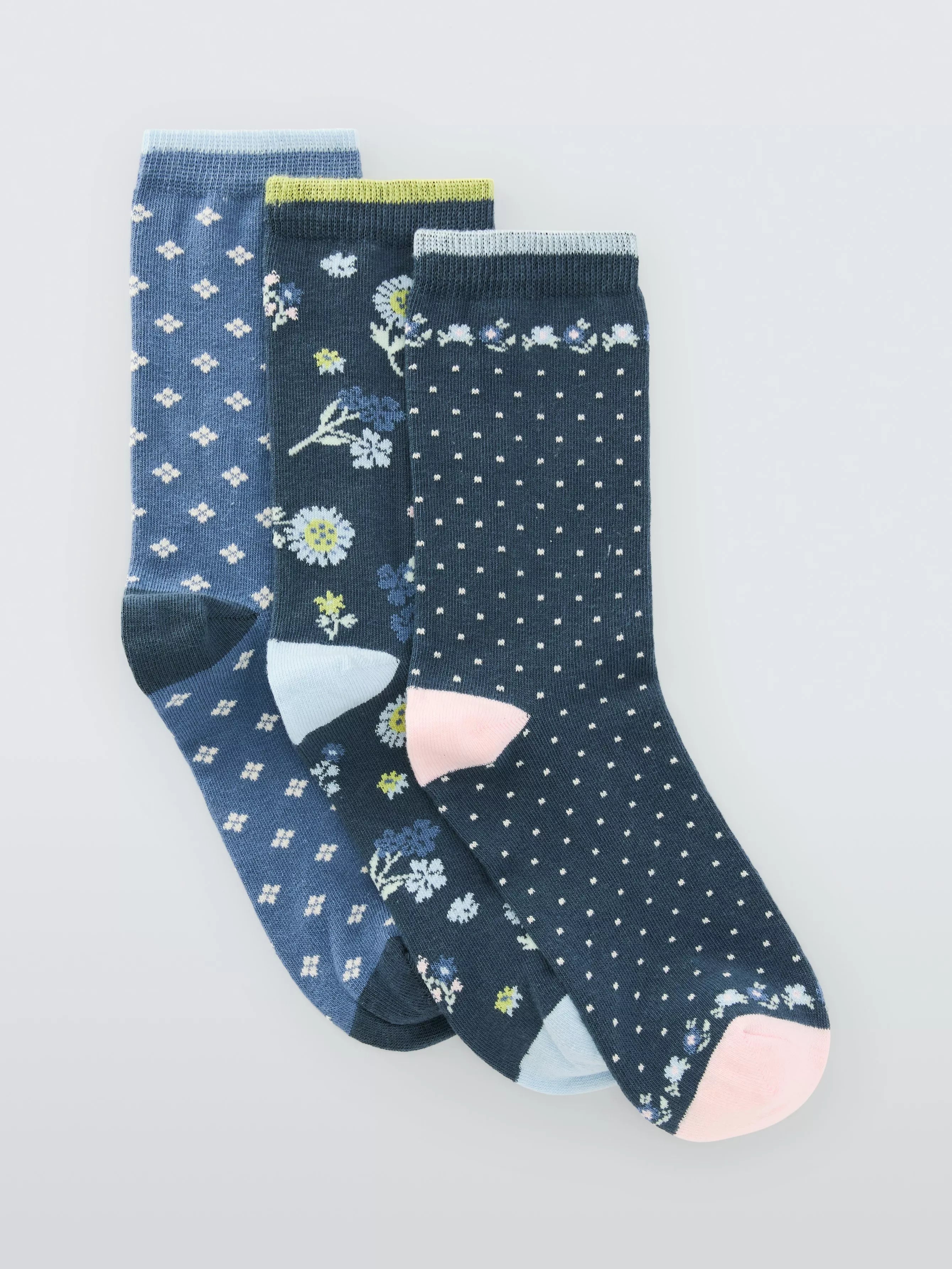 John Lewis Eden Floral Ankle Socks pack of 3 Blue Multi (British brand)
