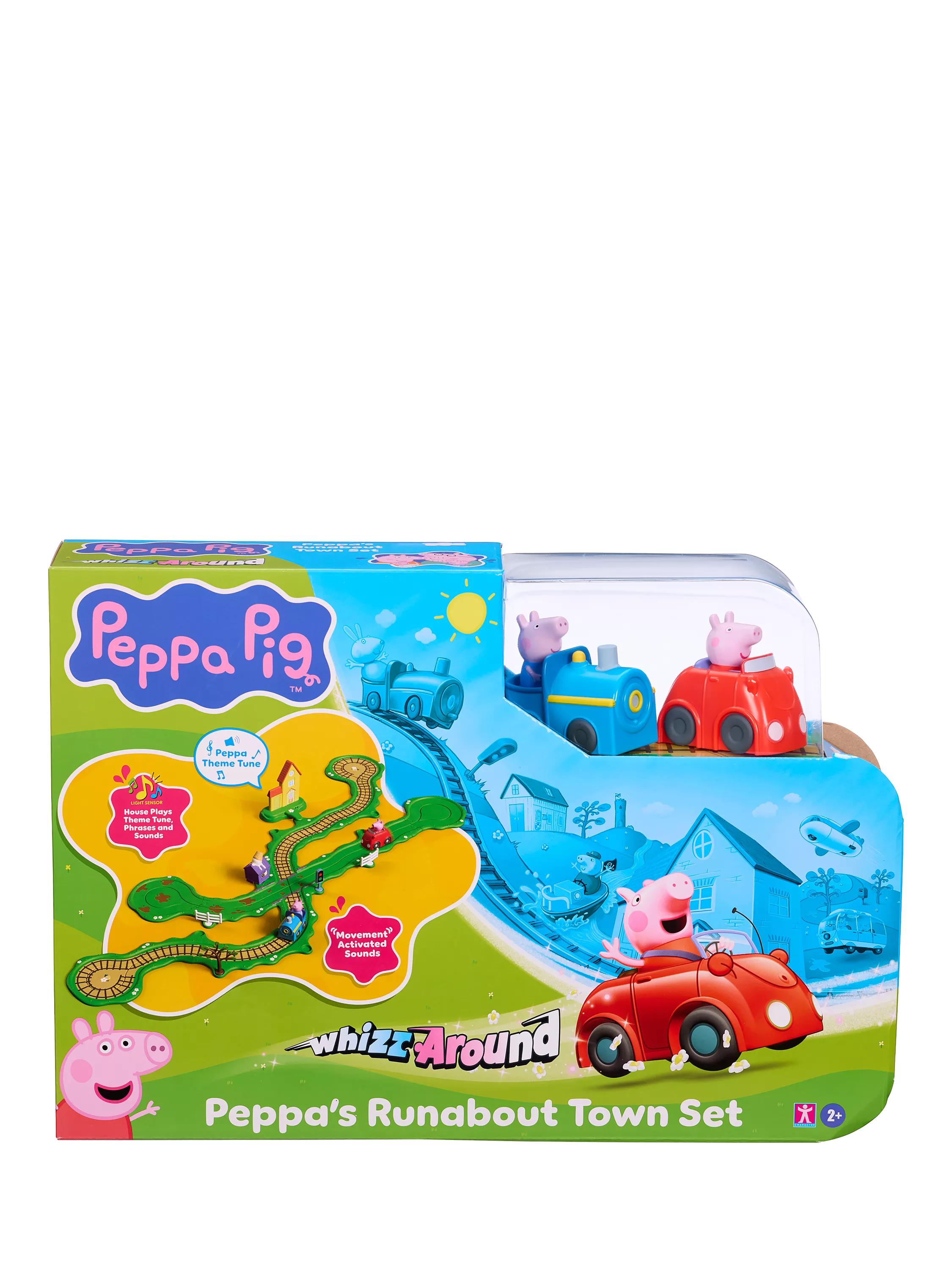 Peppa Pig Runabout Town Set track toy with car and train, UK version