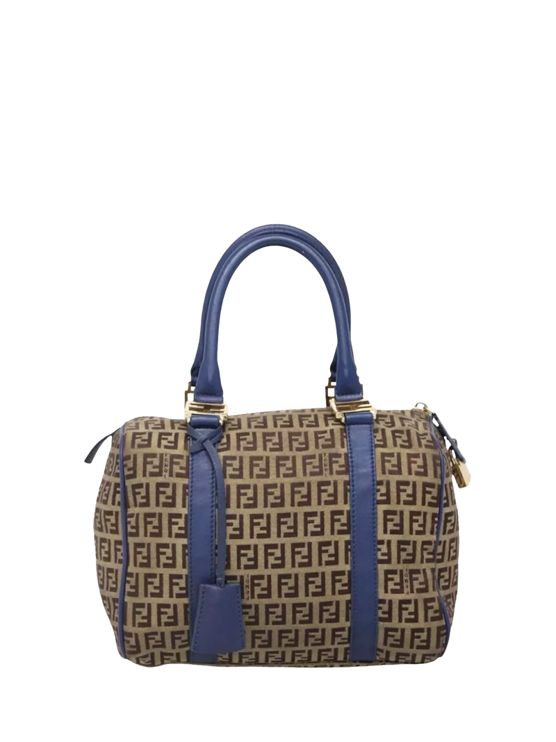 Fendi Zucchino canvas Boston bag brown/blue, imported from the UK