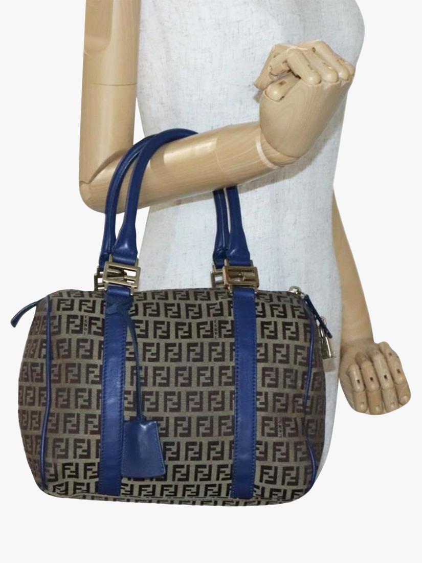 Fendi Zucchino canvas Boston bag brown/blue, imported from the UK