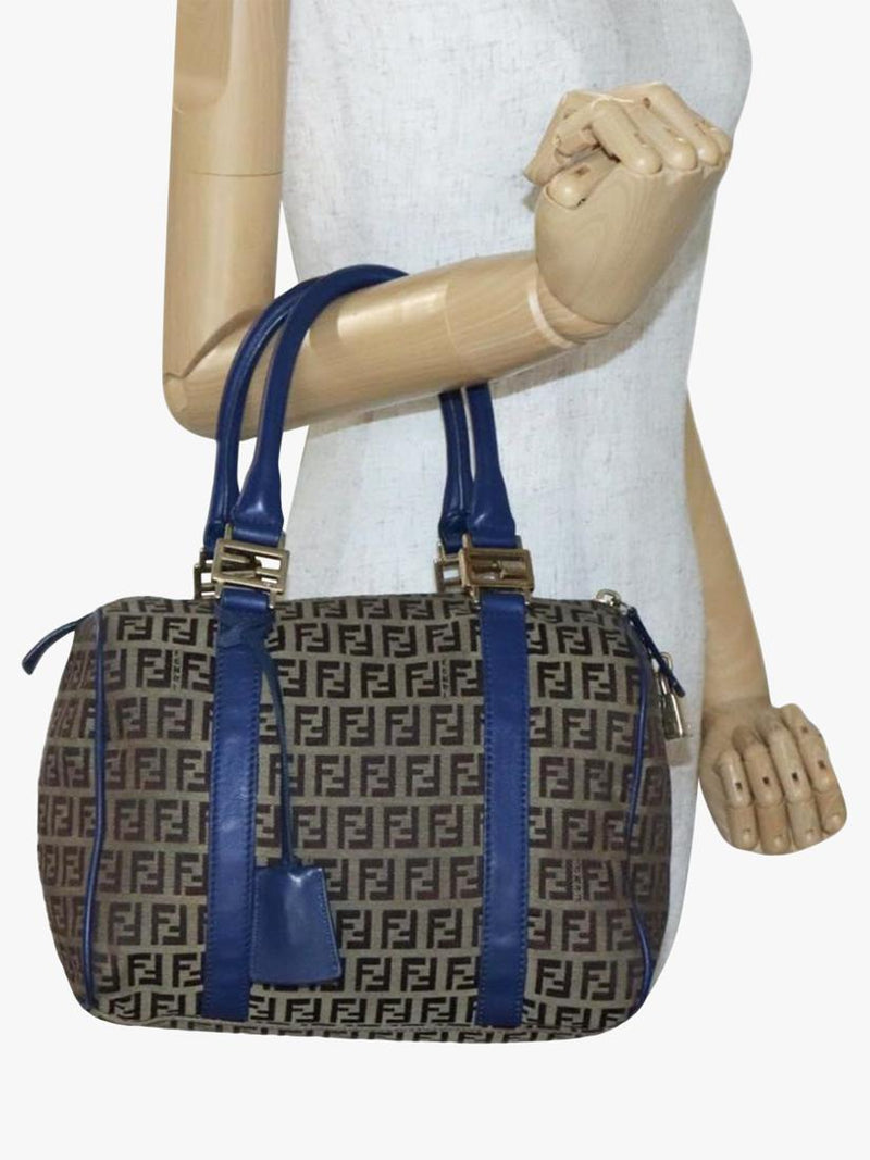 Fendi Zucchino canvas Boston bag brown/blue, imported from the UK