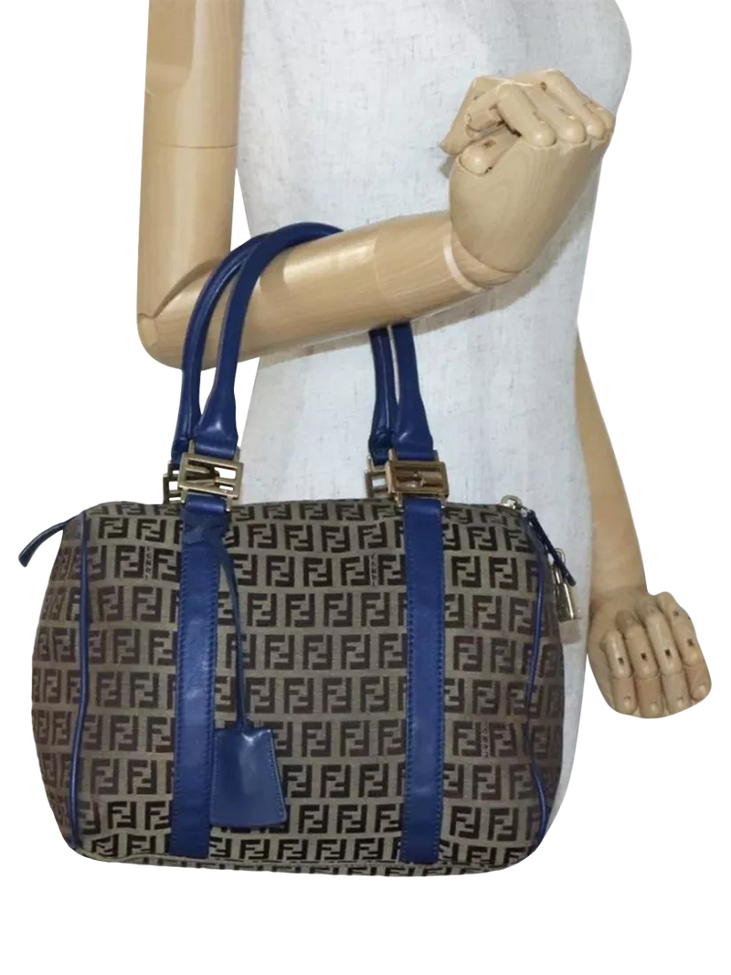 Fendi Zucchino canvas Boston bag brown/blue, imported from the UK