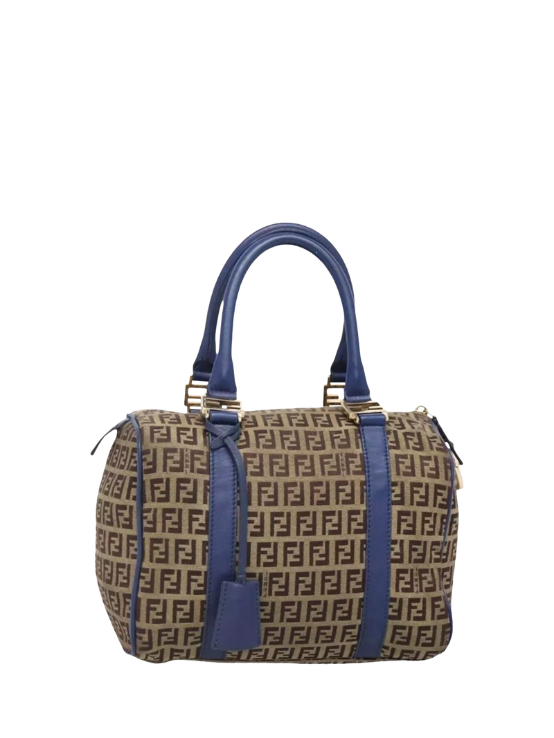Fendi Zucchino canvas Boston bag brown/blue, imported from the UK