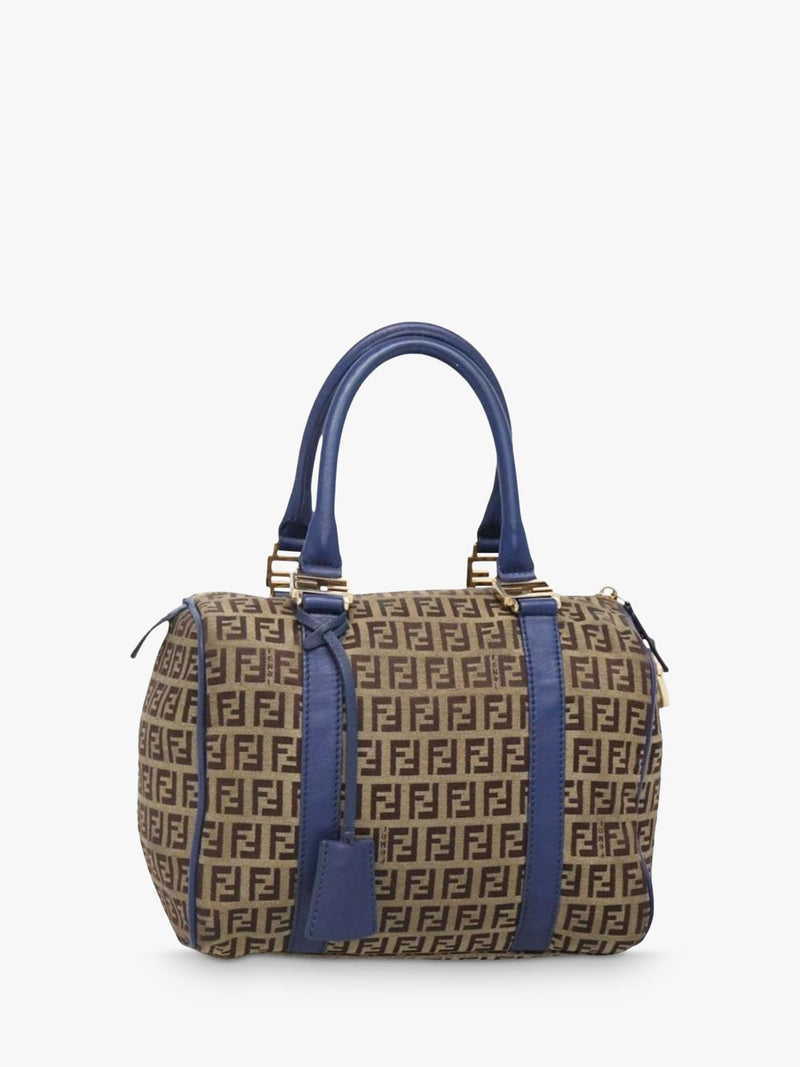 Fendi Zucchino canvas Boston bag brown/blue, imported from the UK