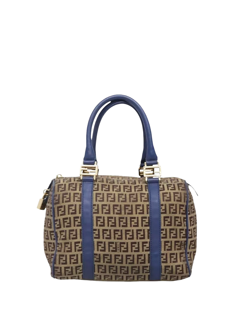 Fendi Zucchino canvas Boston bag brown/blue, imported from the UK
