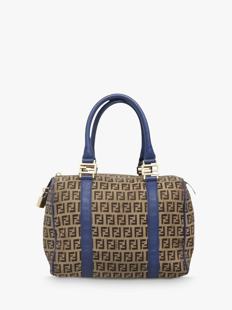 Fendi Zucchino canvas Boston bag brown/blue, imported from the UK