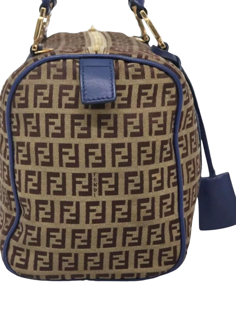 Fendi Zucchino canvas Boston bag brown/blue, imported from the UK