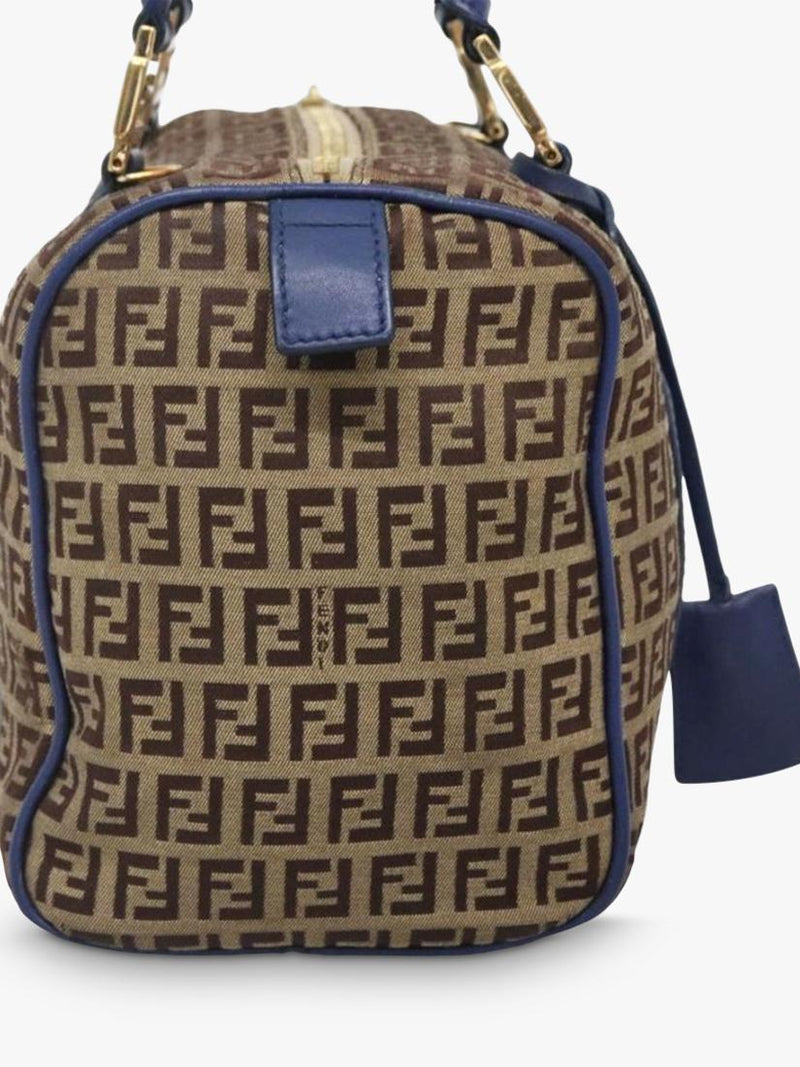 Fendi Zucchino canvas Boston bag brown/blue, imported from the UK