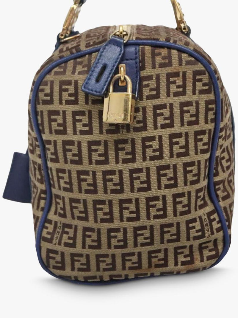 Fendi Zucchino canvas Boston bag brown/blue, imported from the UK