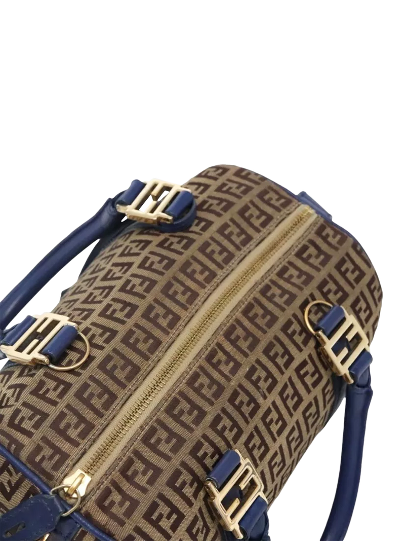 Fendi Zucchino canvas Boston bag brown/blue, imported from the UK